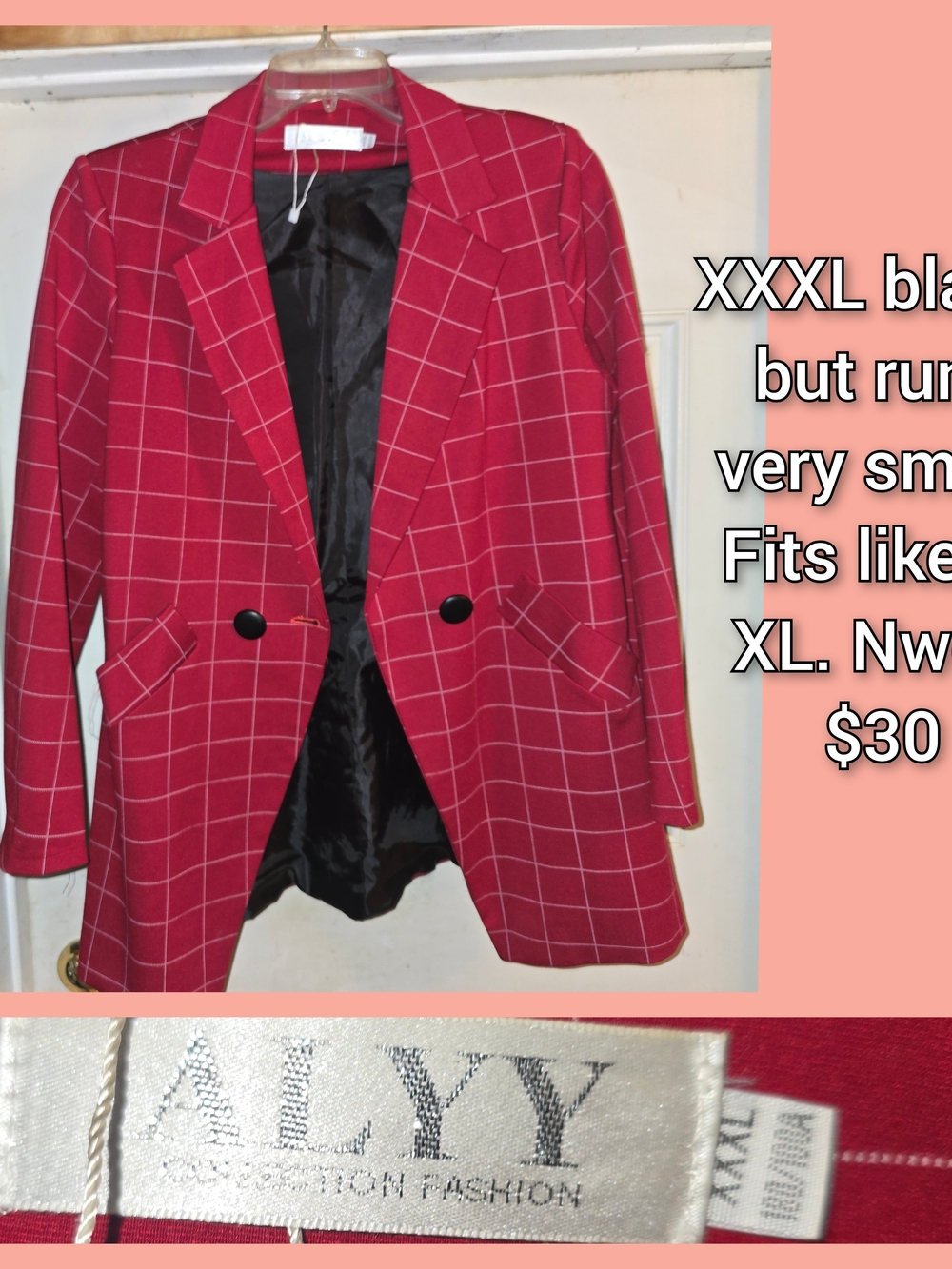 Red Windowpane Blazer Jacket